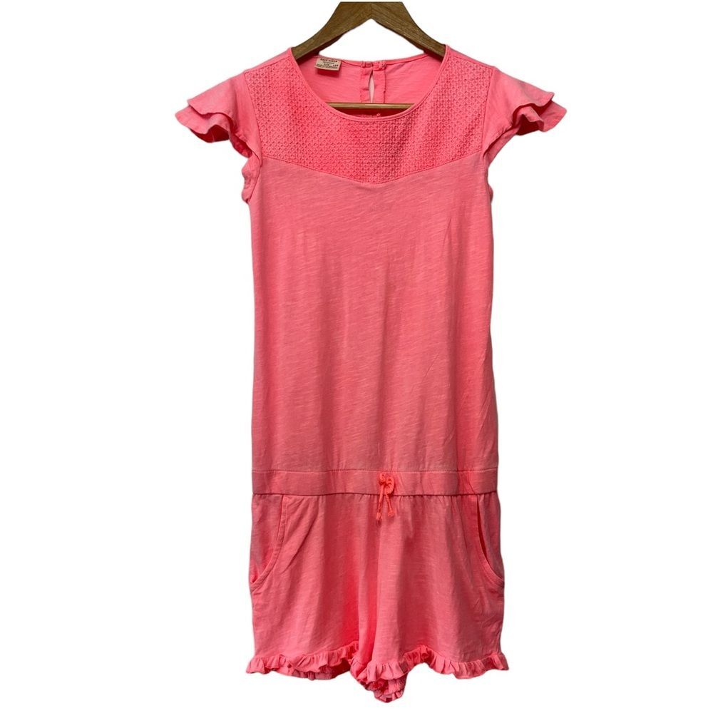 Zara Girls Neon Orange Romper Jumper Shorts Size 11/12